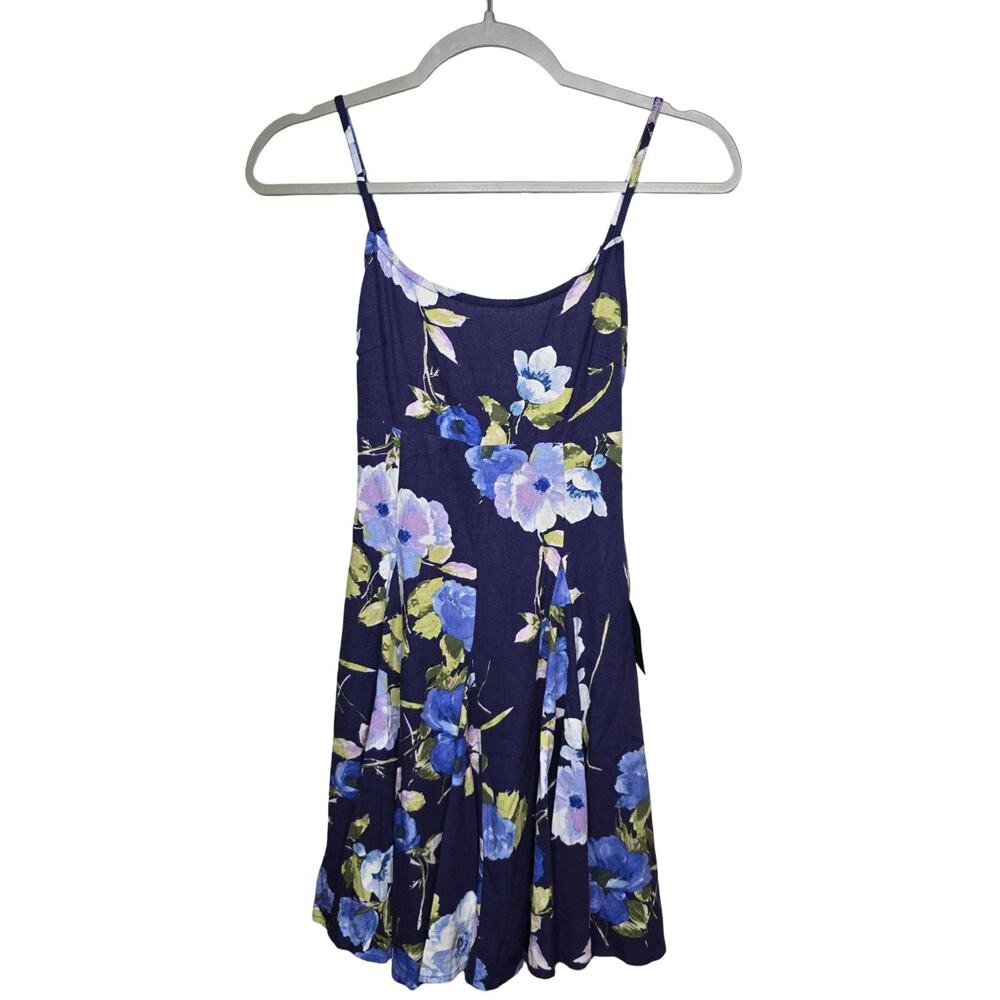 Lulus Mini Dress Womens XS Blue Floral Linen Blend Fit Flare Cottagecore NWT - Picture 6 of 16